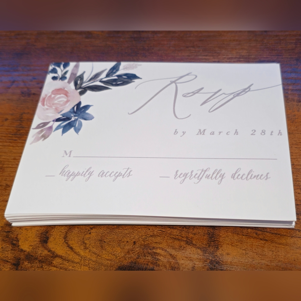 Floral RSVP Cards - Blush Pink & Navy Accents